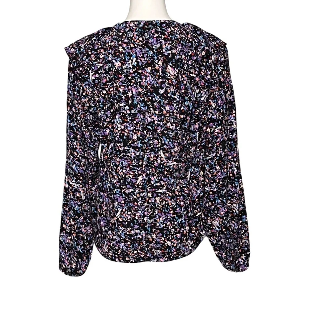 Joie Raquel Ditsy Floral Blouse Size M Black Caviar Multi V-Neck Viscose Ruffle